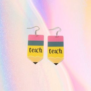 FASHION DANGLE TEACH EARRINGS TEACHER GIFT CUTE TRENDY FUN PENCIL YELLOW